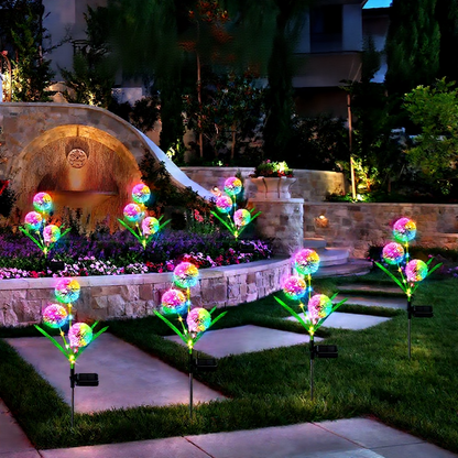 Solar Powered Multicolor LED Dandelion Stake Light  -  2 Pack, Weatherproof Outdoor Lawn Pathway Garden Lighting