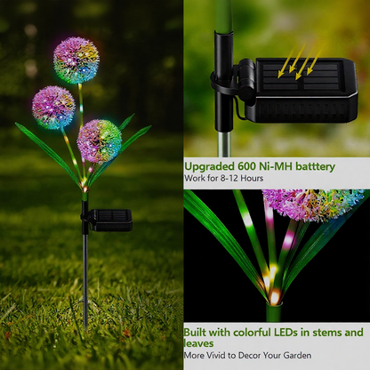 Solar Powered Multicolor LED Dandelion Stake Light  -  2 Pack, Weatherproof Outdoor Lawn Pathway Garden Lighting