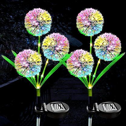 Solar Powered Multicolor LED Dandelion Stake Light  -  2 Pack, Weatherproof Outdoor Lawn Pathway Garden Lighting
