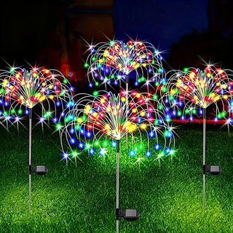 Solar Powered Multicolor LED Firework Stake Light -  Waterproof Lawn Walkway Lighting