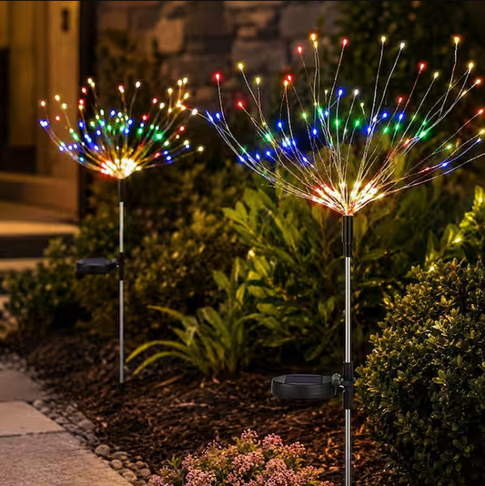 Solar Powered Multicolor LED Firework Stake Light -  Waterproof Lawn Walkway Lighting