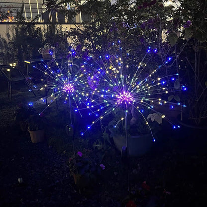 Solar Powered Multicolor LED Firework Stake Light -  Waterproof Lawn Walkway Lighting
