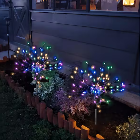 Solar Powered Multicolor LED Firework Stake Light -  Waterproof Lawn Walkway Lighting
