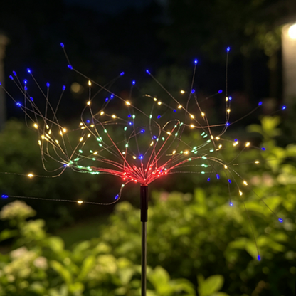 Solar Powered Multicolor LED Firework Stake Light -  Waterproof Lawn Walkway Lighting