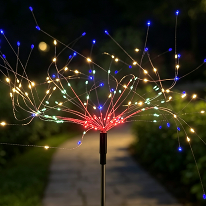 Solar Powered Multicolor LED Firework Stake Light -  Waterproof Lawn Walkway Lighting