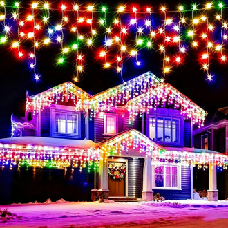 Solar Powered Multicolor LED Icicle String Lights ‑ Weatherproof Eave & Tree Christmas Lighting