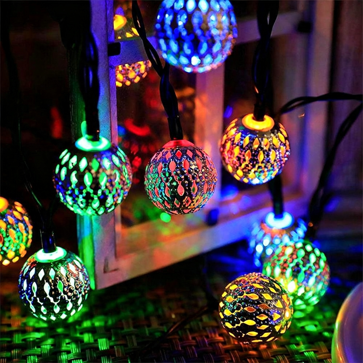 Solar Powered Multicolor LED Moroccan String Lights - Weatherproof Patio & Garden Lighting