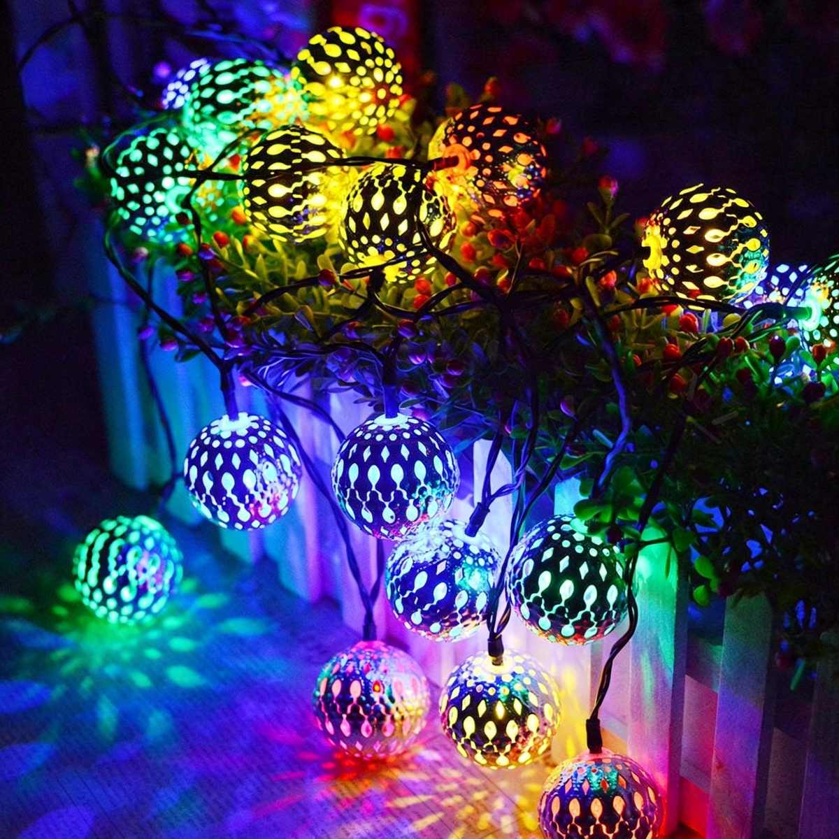 Solar Powered Multicolor LED Moroccan String Lights - Weatherproof Patio & Garden Lighting