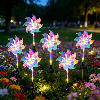 Solar Powered Multicolor LED Pinwheel Garden Stake Light - IP65 Waterproof Yard Lighting