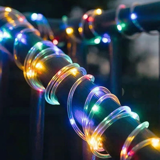 Solar Powered Multicolor LED Rope String Light - Weatherproof Yard Garden Patio Backyard Outdoor Holiday Party Decor Lighting