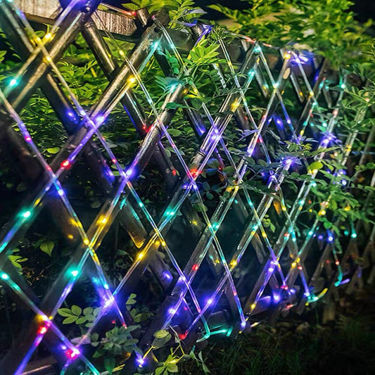 Solar Powered Multicolor LED Rope String Lights - Weatherproof Yard Garden Patio Backyard Outdoor Holiday Party Decor Lighting