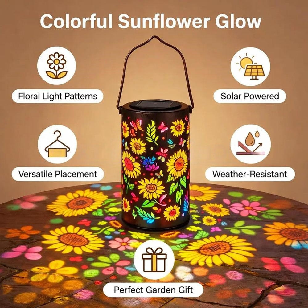 Solar Powered Multicolor LED Sunflower Metal Lantern  -  Weatherproof Patio & Deck Lighting