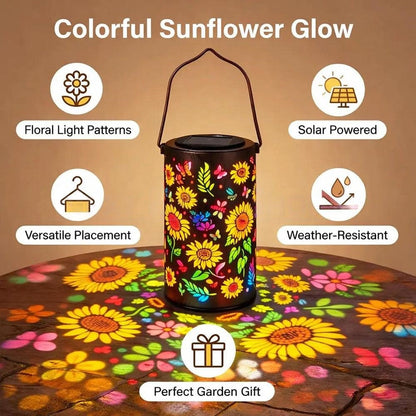 Solar Powered Multicolor LED Sunflower Metal Lantern  -  Weatherproof Patio & Deck Lighting