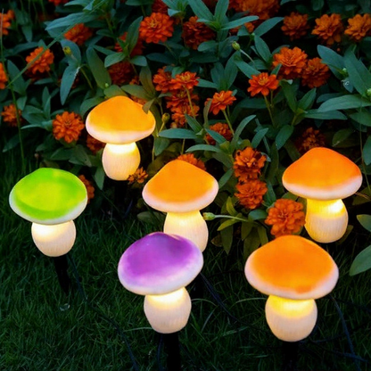 Solar Powered Mushroom LED Stake Lights - Weatherproof Outdoor Lawn Pathway Garden Lighting