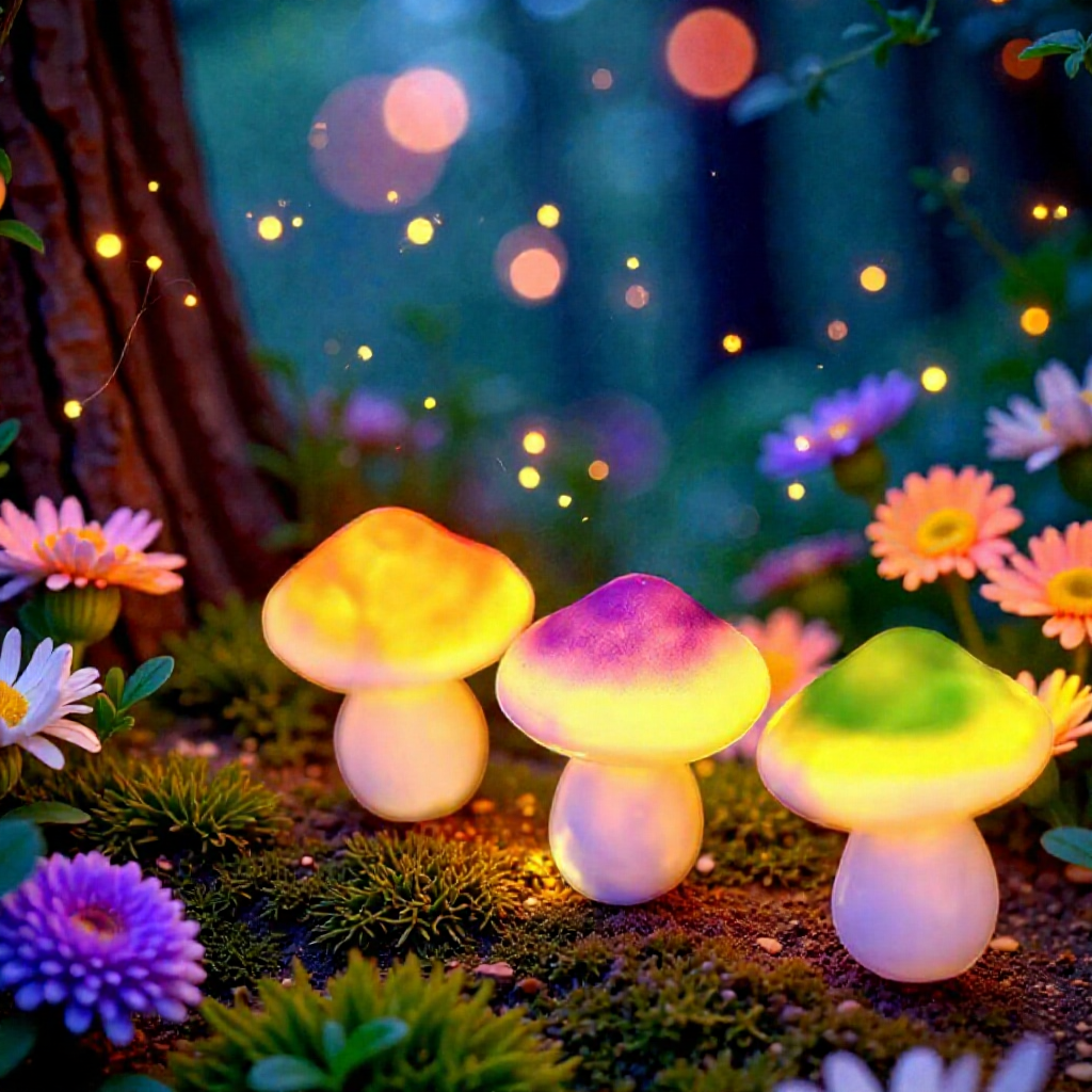 Solar Powered Mushroom LED Stake Lights - Weatherproof Outdoor Lawn Pathway Garden Lighting