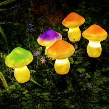 Solar Powered Mushroom LED Stake Lights - Weatherproof Outdoor Lawn Pathway Garden Lighting