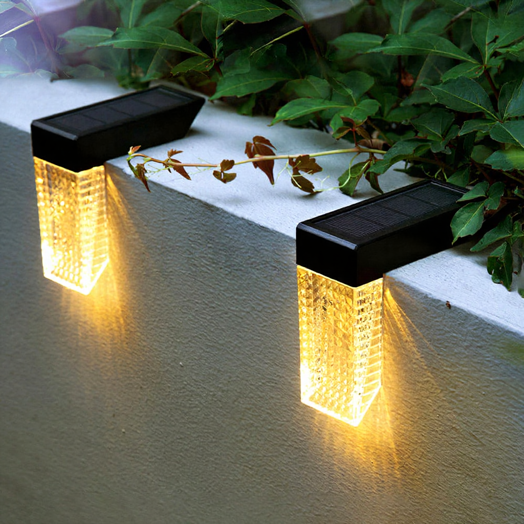 Solar Powered Outdoor Deck Fence Light - 2 Pack, Weatherproof Outdoor Deck Patio Garden Exterior Lighting
