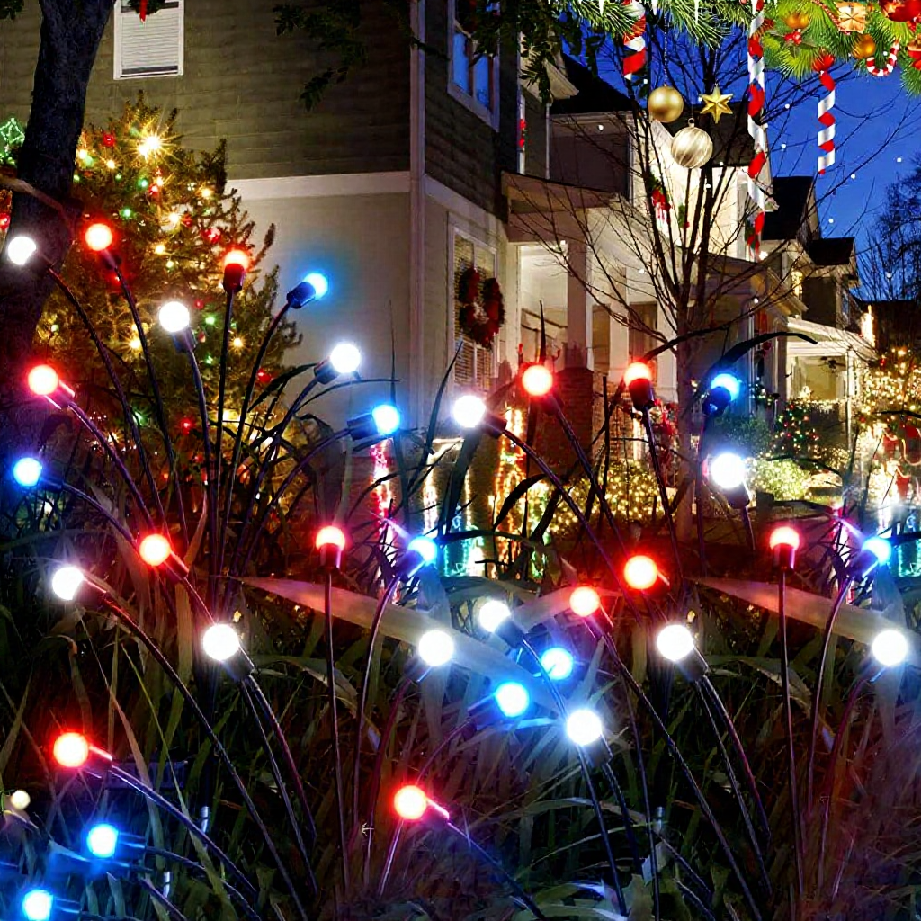 Solar Powered Patriotic LED Firefly Stake Lights -  Waterproof Outdoor Lawn Patio Garden Lighting
