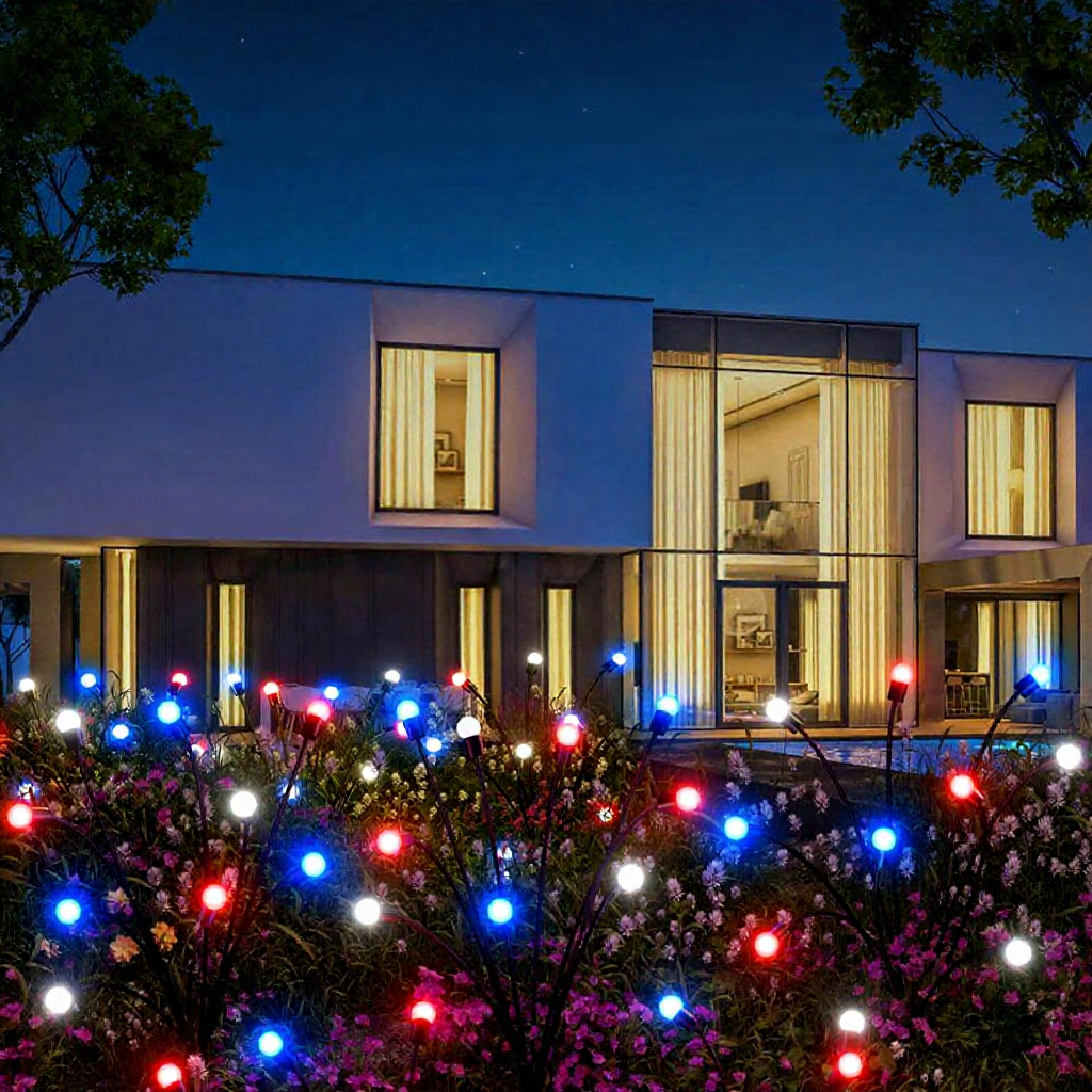 Solar Powered Patriotic LED Firefly Stake Lights -  Waterproof Outdoor Lawn Patio Garden Lighting
