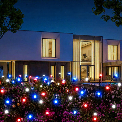 Solar Powered Patriotic LED Firefly Stake Lights -  Waterproof Outdoor Lawn Patio Garden Lighting