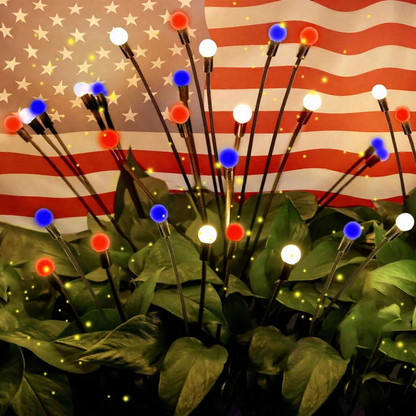Solar Powered Patriotic LED Firefly Stake Lights -  Waterproof Outdoor Lawn Patio Garden Lighting