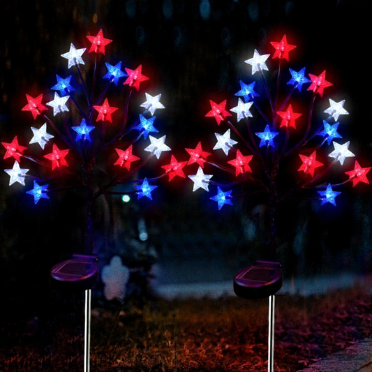 Solar Powered Patriotic Red-White-Blue LED Star Stake Lights - Weatherproof Lawn & Pathway Lighting