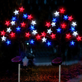 Solar Powered Patriotic Red-White-Blue LED Star Stake Lights - Weatherproof Lawn & Pathway Lighting