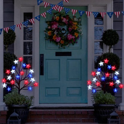 Solar Powered Patriotic Red-White-Blue LED Star Stake Lights - Weatherproof Lawn & Pathway Lighting