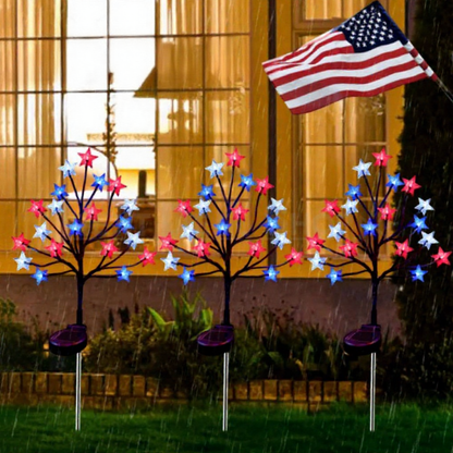 Solar Powered Patriotic Red-White-Blue LED Star Stake Lights - Weatherproof Lawn & Pathway Lighting