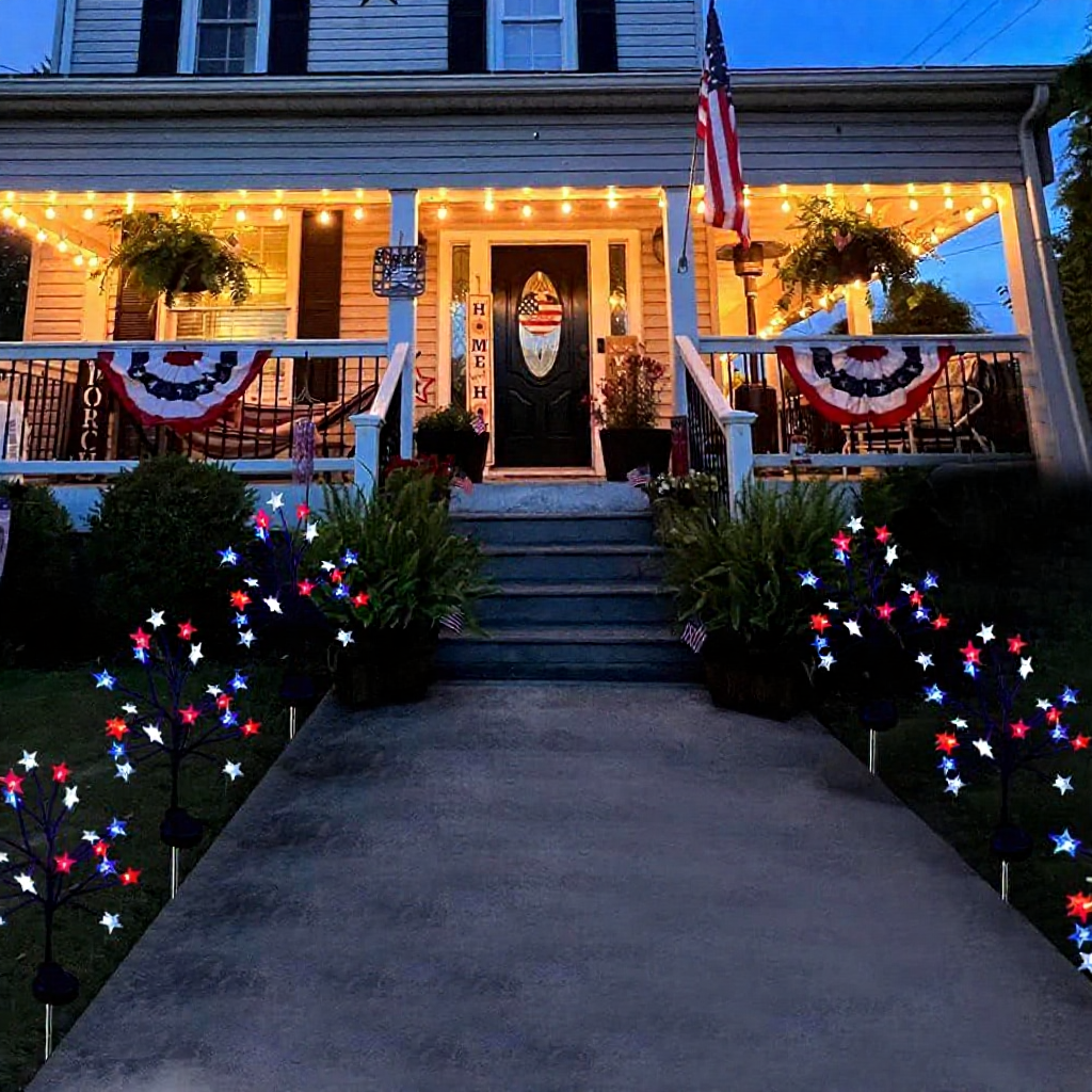 Solar Powered Patriotic Red-White-Blue LED Star Stake Lights - Weatherproof Lawn & Pathway Lighting