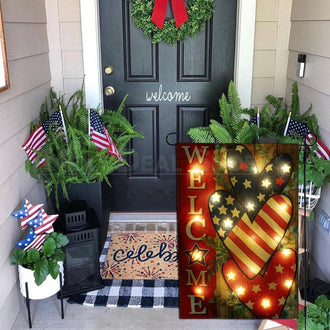 Solar Powered Patriotic Welcome Garden Flag