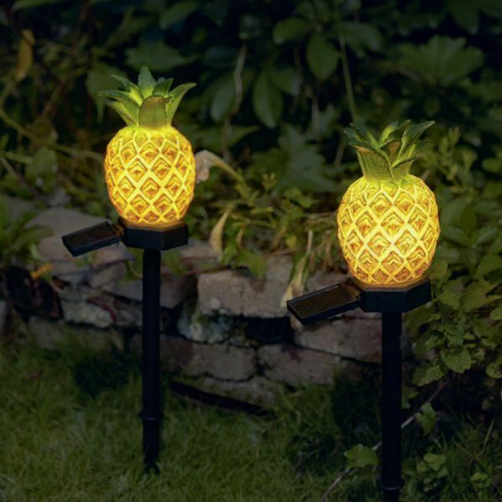 Solar Powered Pineapple Warm White LED Stake Light -  Weatherproof Outdoor Lawn Pathway Garden Lighting