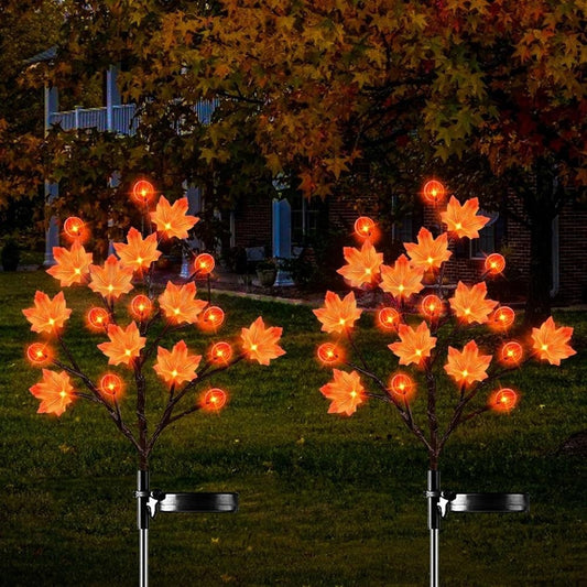 Solar Powered Pumpkin Maple Leaf Stake Light ‑ Waterproof Outdoor Yard Garden Lawn Pathway Halloween Thanksgiving Fall Decor Lighting