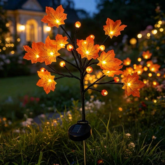 Solar Powered Pumpkin Maple Leaf Stake Light ‑ Waterproof Outdoor Yard Garden Lawn Pathway Halloween Thanksgiving Fall Decor Lighting