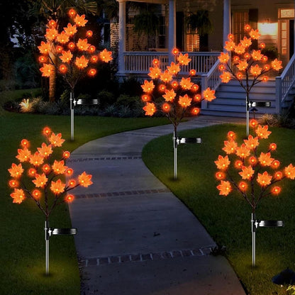 Solar Powered Pumpkin Maple Leaf Stake Light ‑ Waterproof Outdoor Yard Garden Lawn Pathway Halloween Thanksgiving Fall Decor Lighting