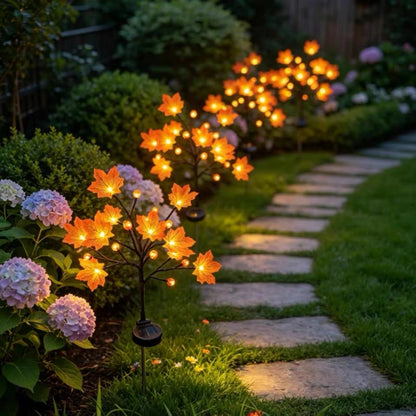 Solar Powered Pumpkin Maple Leaf Stake Light ‑ Waterproof Outdoor Yard Garden Lawn Pathway Halloween Thanksgiving Fall Decor Lighting