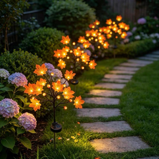 Solar Powered Pumpkin Maple Leaf Stake Light ‑ Waterproof Outdoor Yard Garden Lawn Pathway Halloween Thanksgiving Fall Decor Lighting