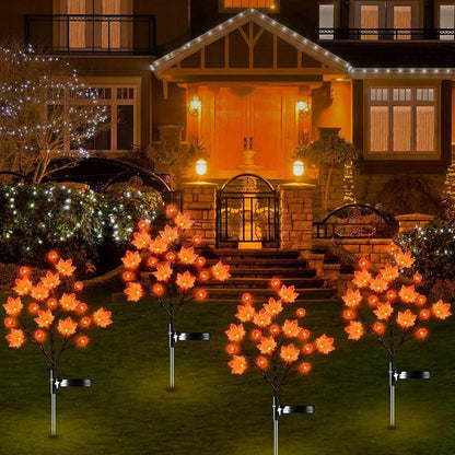 Solar Powered Pumpkin Maple Leaf Stake Light ‑ Waterproof Outdoor Yard Garden Lawn Pathway Halloween Thanksgiving Fall Decor Lighting