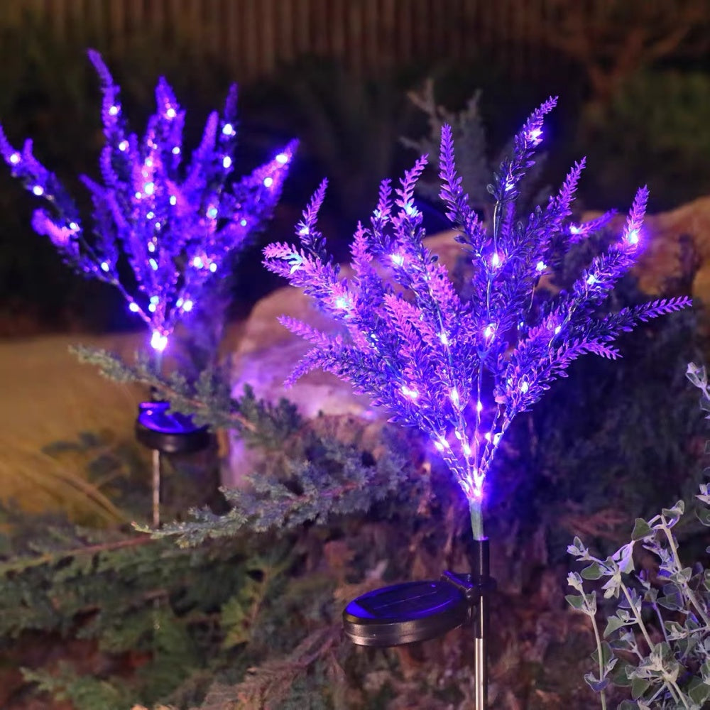 Solar Powered Purple LED Lavender Garden Stake Light - Pack of 2, Weatherproof Lawn Pathway Lighting