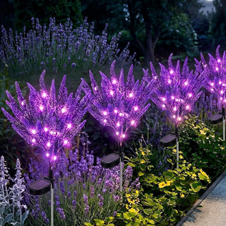Solar Powered Purple LED Lavender Garden Stake Light - Pack of 2, Weatherproof Lawn Pathway Lighting