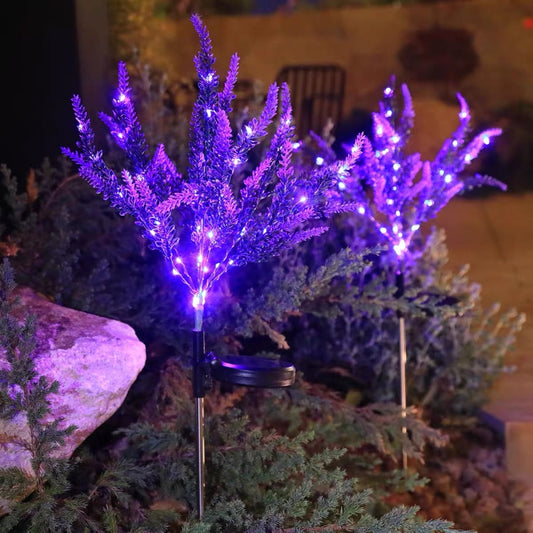 Solar Powered Purple LED Lavender Garden Stake Light - Pack of 2, Weatherproof Lawn Pathway Lighting