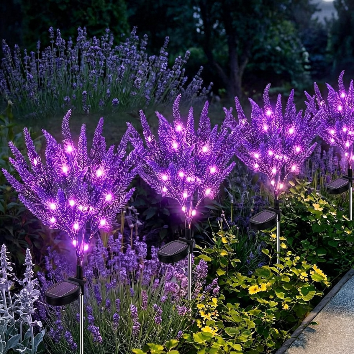 Solar Powered Purple LED Lavender Garden Stake Light - Pack of 2, Weatherproof Lawn Pathway Lighting-View 1-Next Deal Shop