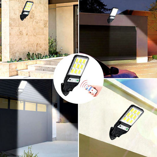 Solar Powered Remote Controlled Motion Sensor LED Wall Light - Weatherproof Outdoor Patio Exterior Lighting