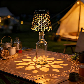 Solar Powered Shadowcast LED Bottle Stopper Lamp ‑ Tabletop Patio Accent Lighting