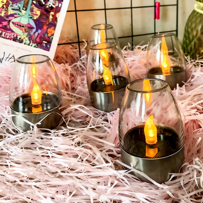 Solar Powered Stainless Steel Flickering LED Candle Light - Waterproof Outdoor Table Decor