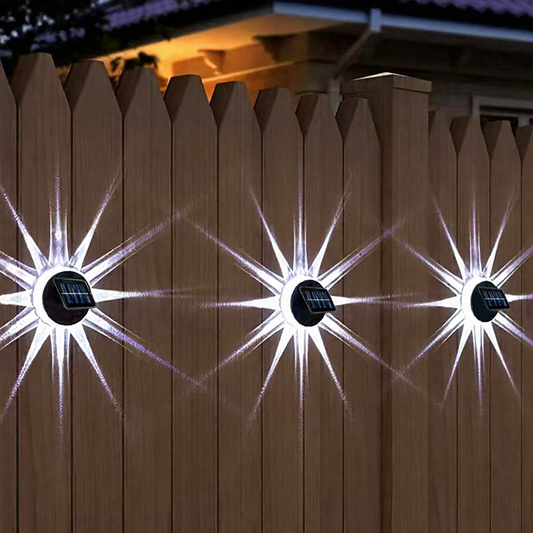 Solar Powered Starburst LED Wall Light - Weatherproof Outdoor Patio Exterior Lighting