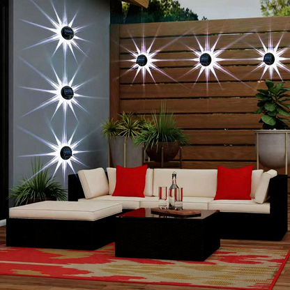 Solar Powered Starburst LED Wall Light - Weatherproof Outdoor Patio Exterior Lighting