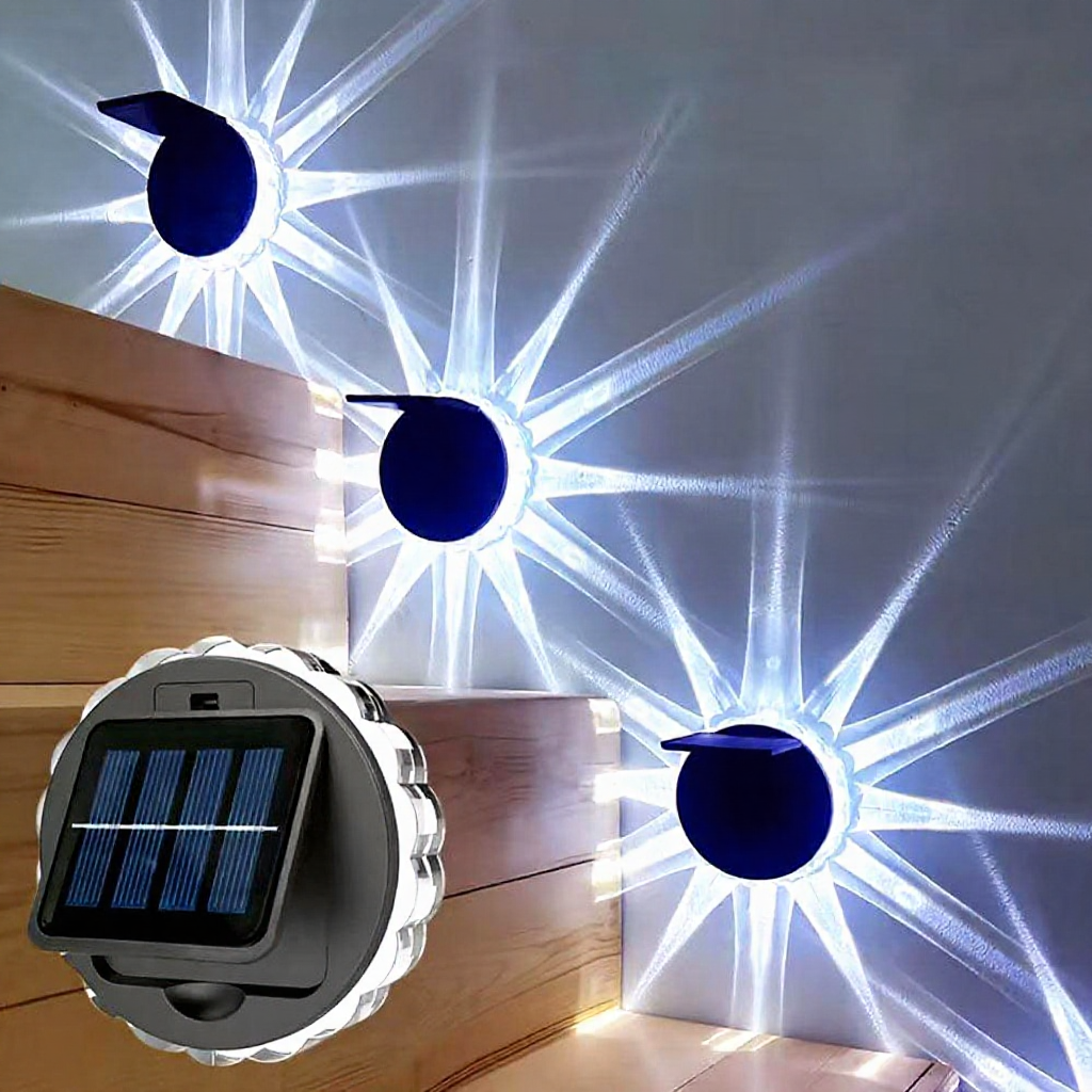 Solar Powered Starburst LED Wall Light - Weatherproof Outdoor Patio Exterior Lighting