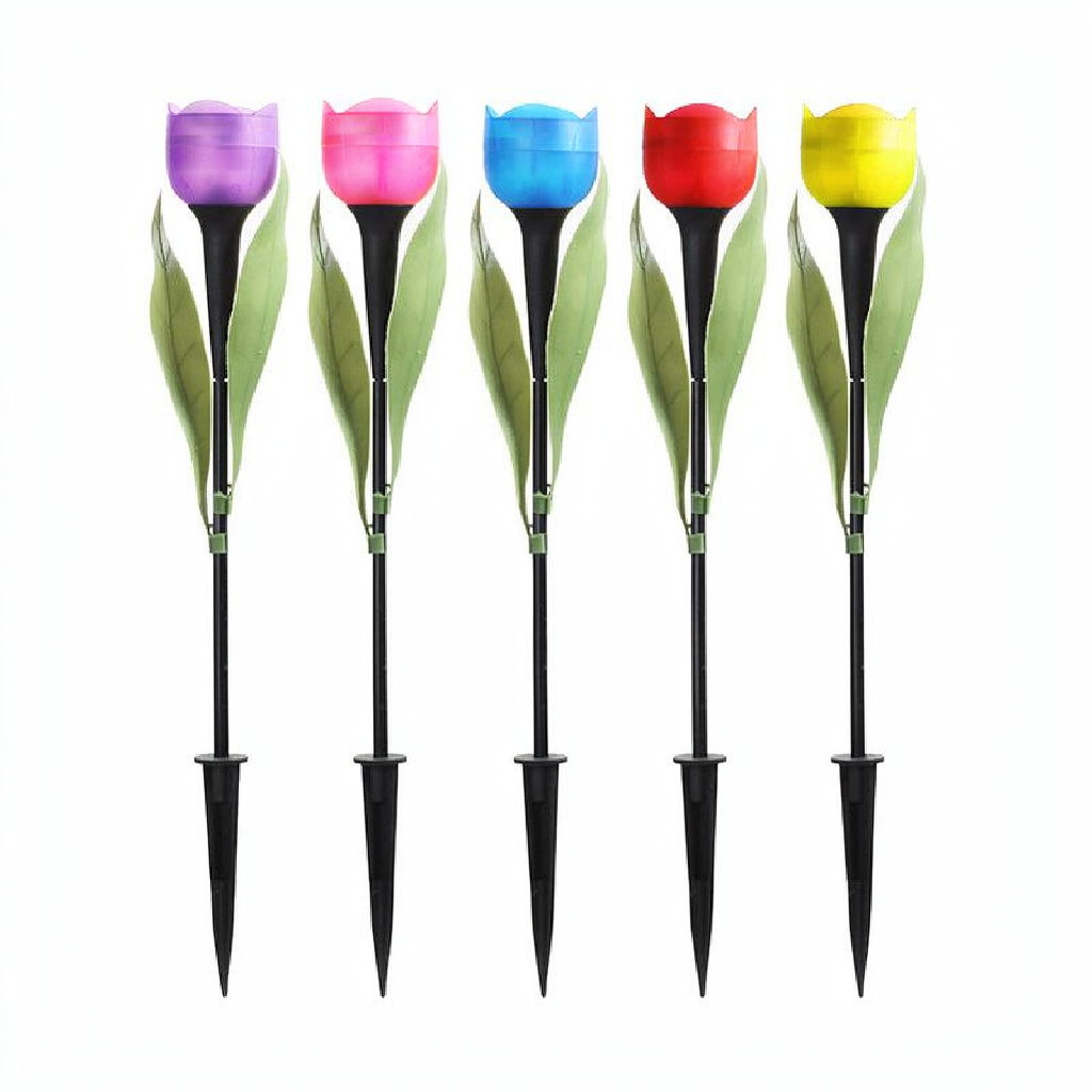 Solar Powered Tulip Flower Garden Stake Light - 4 Pcs, Weatherproof Yard Lawn Flower Bed Patio Outdoor Decor Lighting