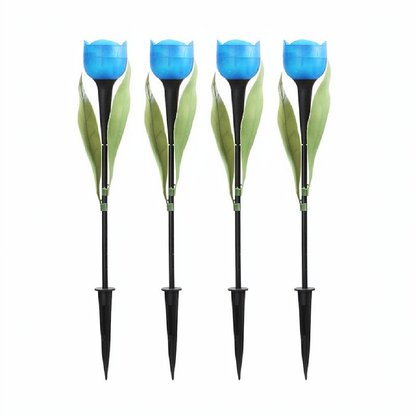 Solar Powered Tulip Flower Garden Stake Light - 4 Pcs, Weatherproof Yard Lawn Flower Bed Patio Outdoor Decor Lighting